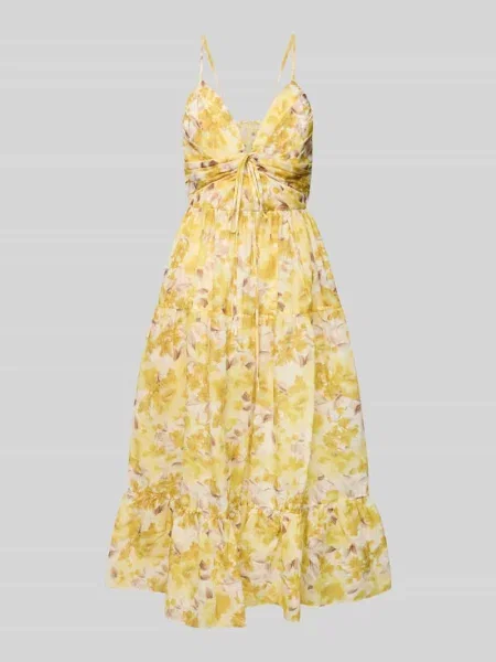 Sukienka koktajlowa o długości do kolan z wiązaniem Adlysh żółta