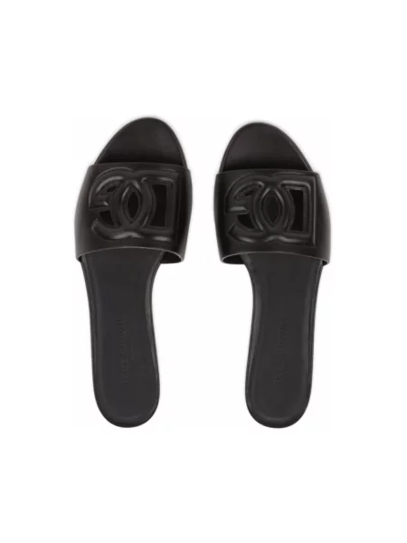 Klapki Dolce And Gabbana skórzane z logo czarne