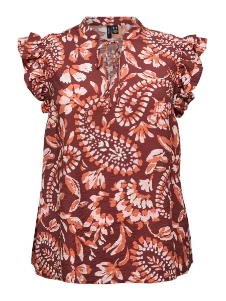 Vero Moda Curve Bluza VMCNELLIE CARLA kremna / kostanj rjava / rosé / svetlo rdeča