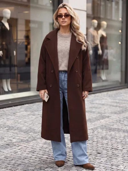 Płaszcz długi dwurzędowy oversize czekoladowy Dstreet