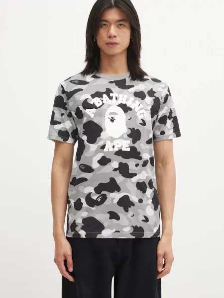 A Bathing Ape tricou din Camo College cu imprimeu gri