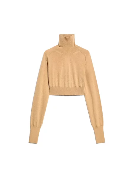 Spodnie Forte Forte z wysoką talią w paski beżowe