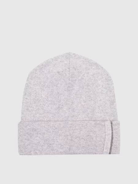 Меланжева шапка з кашеміру з ланцюжком моніль Brunello Cucinelli сіра