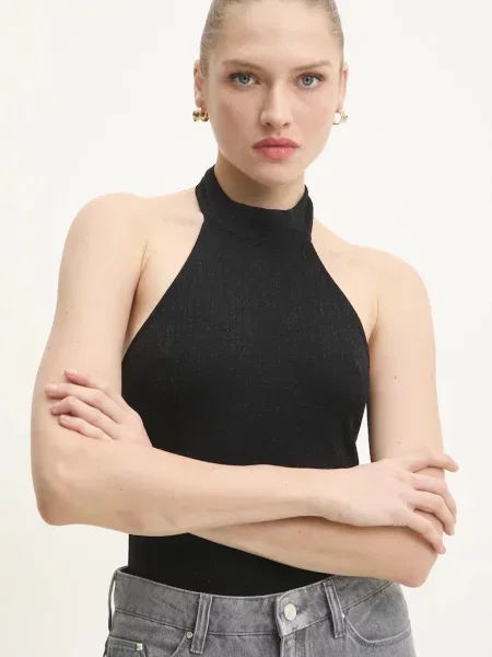 Боди Answear Lab дамско с меланжов десен черно