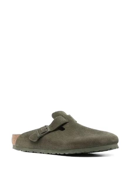 Zomšinės slip on kambarinės šlepetės Birkenstock žalia