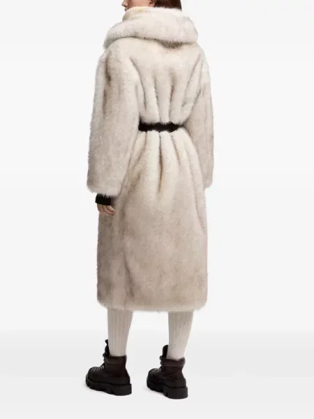 Cu centură palton de blană Moncler Grenoble cu blană
