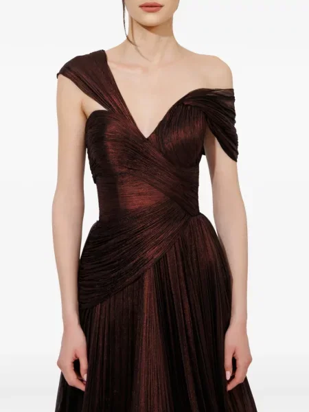 Rochie maxi Iris Serban cu pene maro