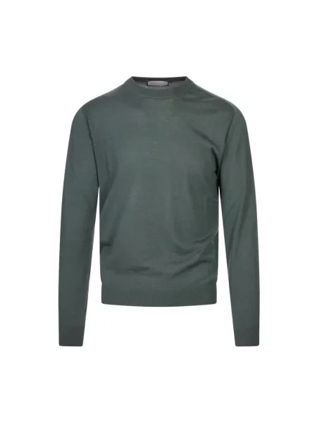 Sweter Canali wełniany z okrągłym dekoltem zielony