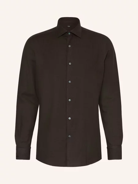 Zegna Košile Cashco Regular Fit tmavě hnědá