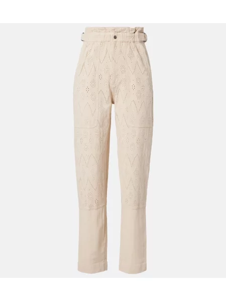 Blugi drepți Marant Etoile cu broderie bej