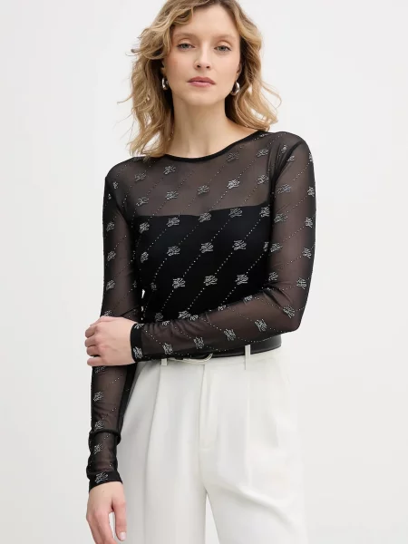 Tričko s dlouhým rukávem Karl Lagerfeld černé