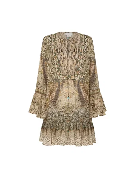 Mała mały sukienka mini Camilla z nadrukiem zwierzęcym beżowa