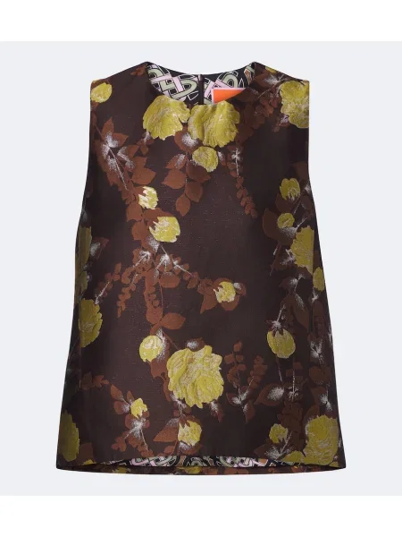 Top La Doublej cu model floral din jacard maro