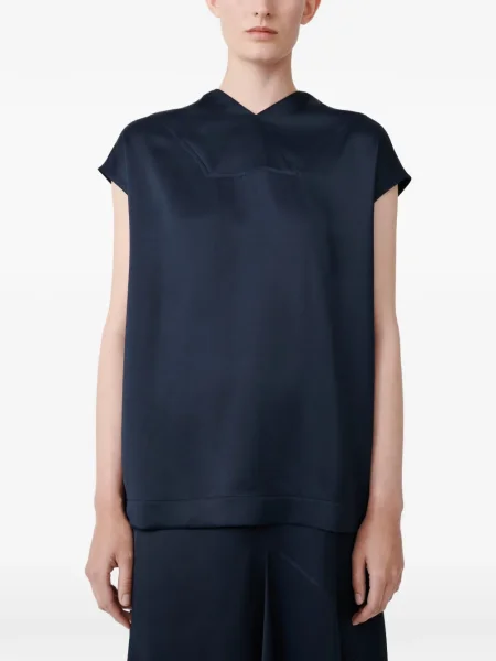 Bluzka Studio Nicholson z dekoltem w serek drapowana niebieska