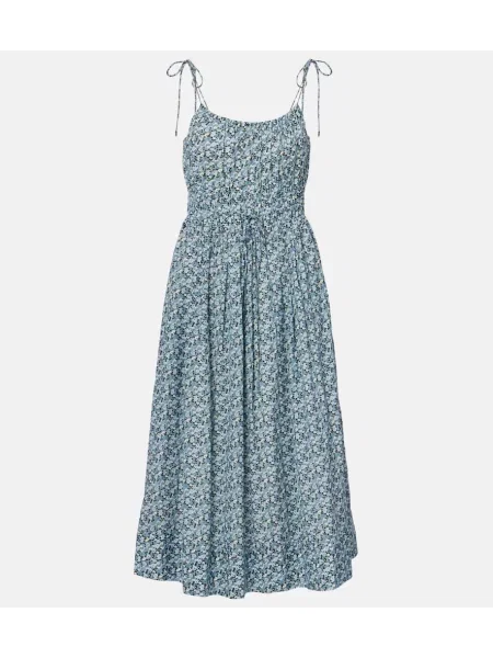 Rochie midi Veronica Beard cu model floral până la genunchi de costum albastru