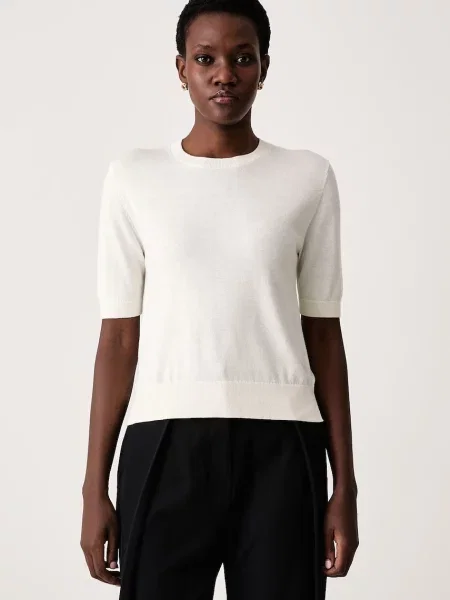 Sisley sweter z krótkim rękawem z wełną beżowy