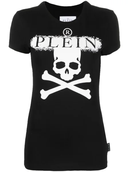 Tricou Philipp Plein cu imagine scurt negru