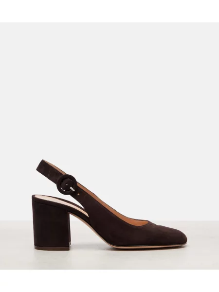 Pantofi cu toc Gianvito Rossi din piele de căprioară slingback maro