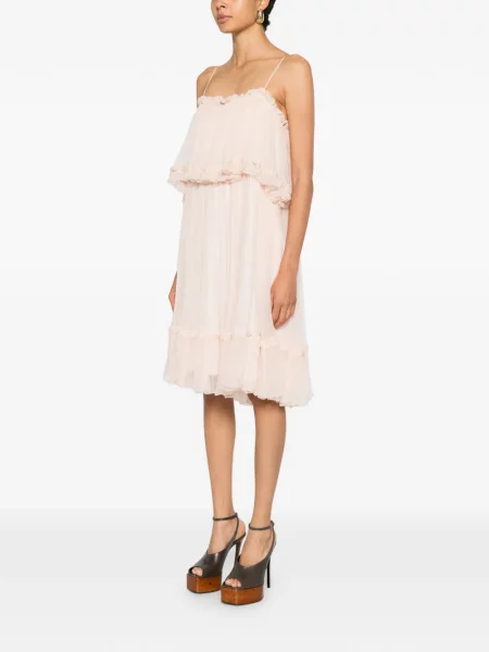 Rochie midi Chloé cu volane roz