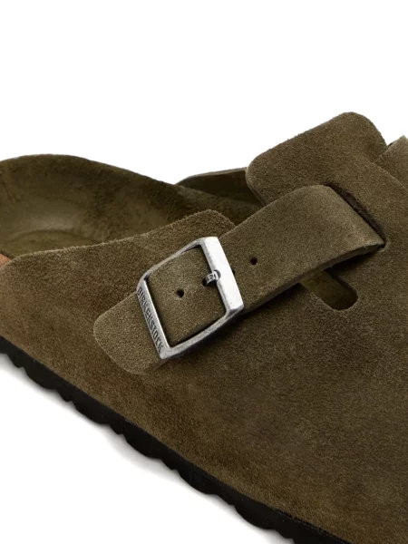 Saboți Birkenstock din piele de căprioară cu cataramă verde