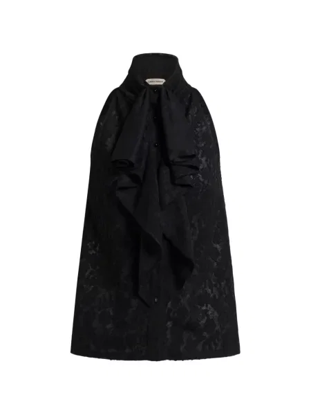 Bluză Alberta Ferretti cu volane din dantelă negru