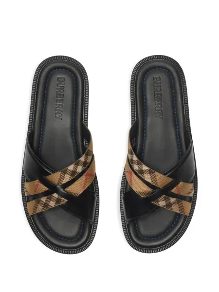 Кожени карирани сандали Burberry черно