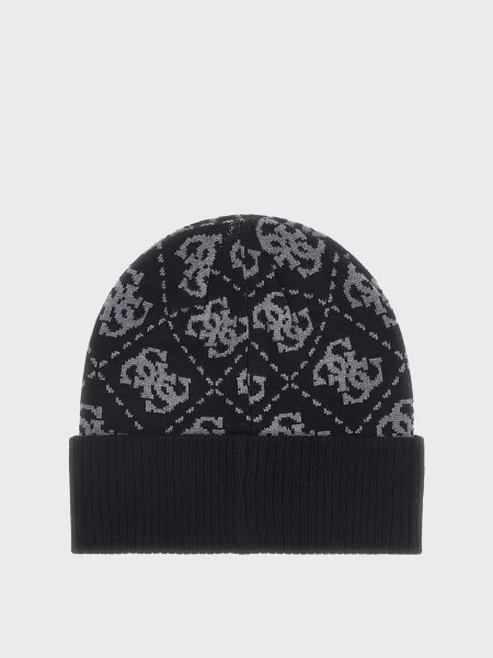 Шапка Guess с принтом черная