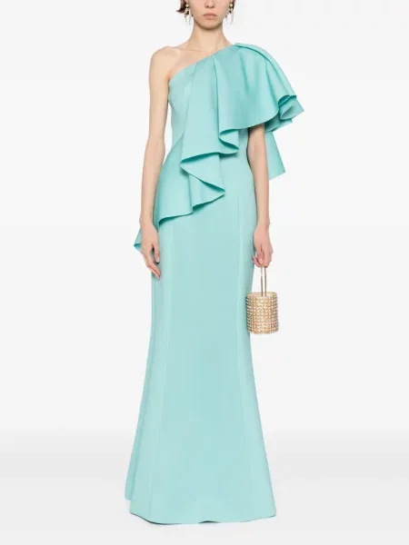 Rochie maxi Saiid Kobeisy cu volane lungă de costum verde