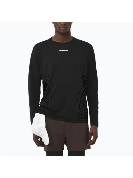 Longsleeve do biegania Salomon Sense Aero GFX deep black czarny