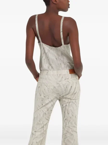 Top Roberto Cavalli de mătase cu pene alb