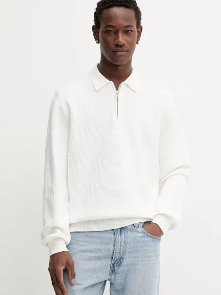 HUGO sweter beżowy lekki biały