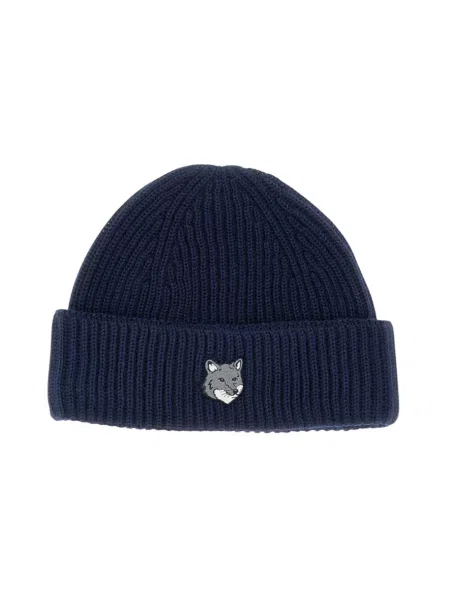 Czapka Maison Kitsune wełniana niebieska