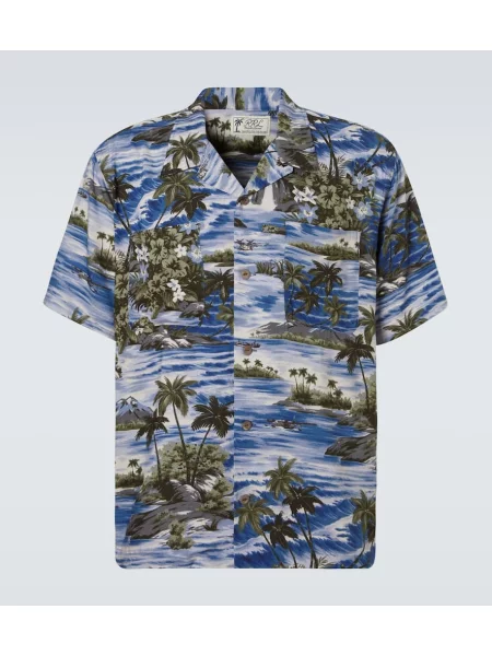 Риза Rrl с принт синьо