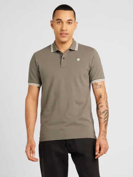 Тениска с яка G-Star Raw с изчистен дизайн сиво