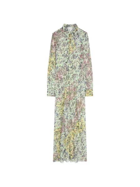 Lung rochie tip cămașă Dries Van Noten din jacard verde