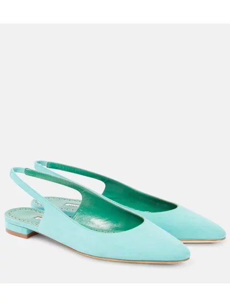 Balerinke Manolo Blahnik iz semiša z odprtimi petami modra