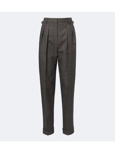 Pantaloni Mugler de lână în carouri maro