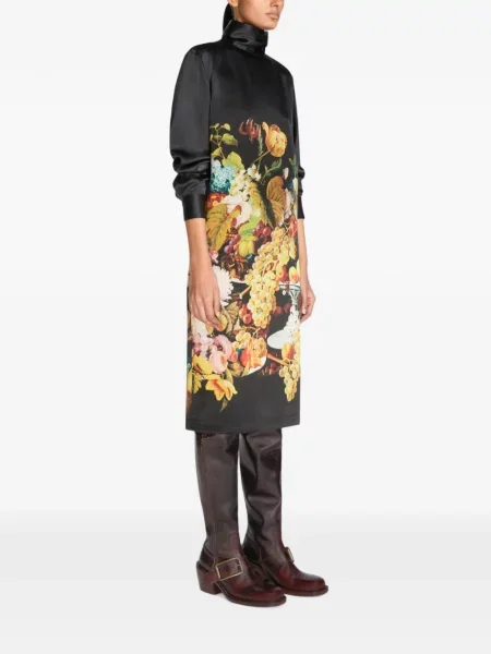 Μεταξωτή φλοράλ φόρεμα Dries Van Noten με σχέδιο μαύρο