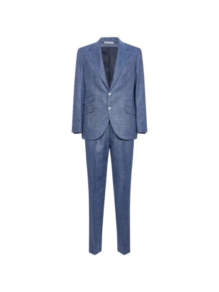 Costum Brunello Cucinelli cu buzunare cu clapetă de costum cu un singur rând de nasturi albastru