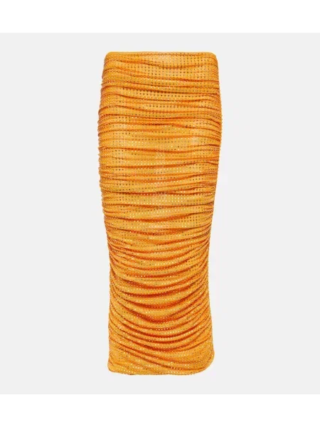 Fustă midi Self-portrait până la genunchi portocaliu