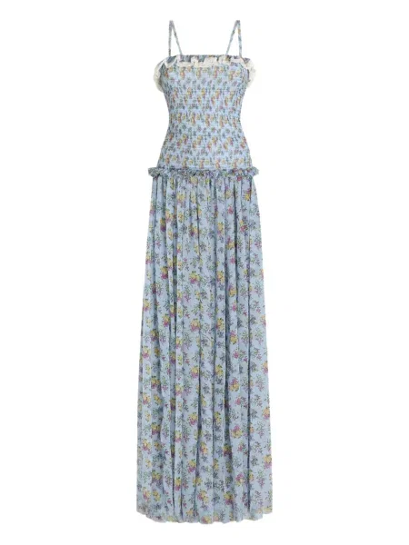 Rochie Dolce & Gabbana cu model floral cu volane de costum albastru