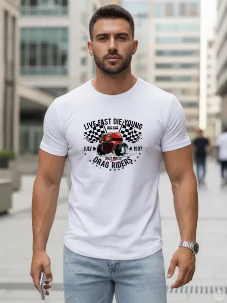 T-shirt z motoryzacyjnym nadrukiem Dstreet biały