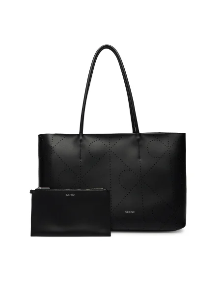 Calvin Klein Kabelka Emblem Aop Perfor Lthr Tote čierna