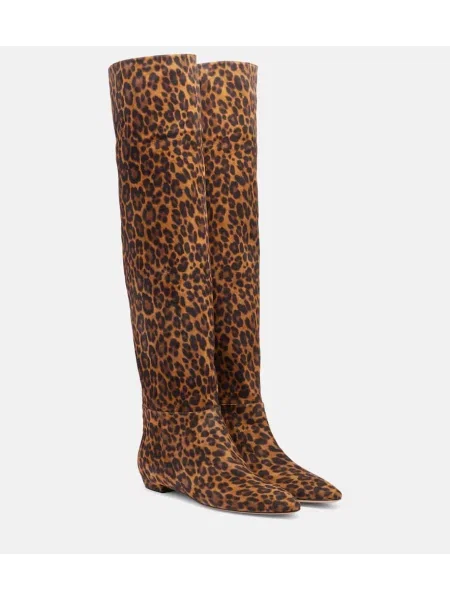 Велурени ботуши Gianvito Rossi с принт с леопардов принт кафяво
