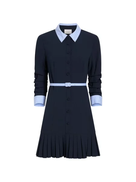 Rochie mini Cinq A Sept cu dungi plisată de costum albastru