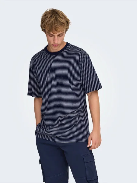 Only & Sons Tricou ONSFred bleumarin alb