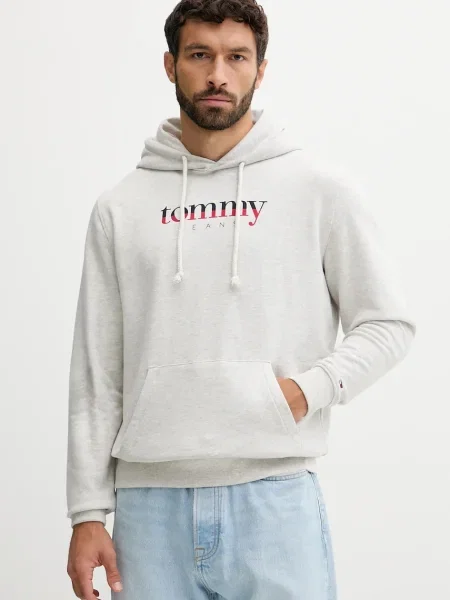 Суичър с качулка Tommy Hilfiger с качулка с принт сиво
