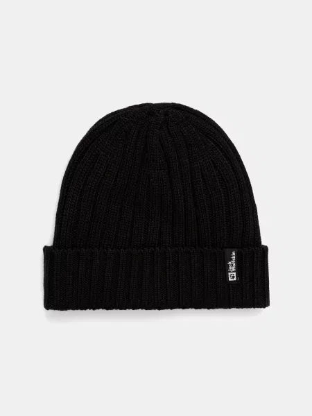 Шапка с вълна Jack Wolfskin RIB KNIT черно