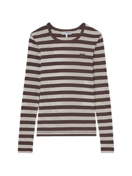 Tricou Ganni cu dungi lung maro