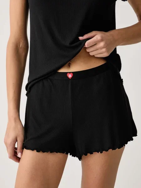 HUGO pyžamové šortky dámske z modalu HEART SHORTS čierna
